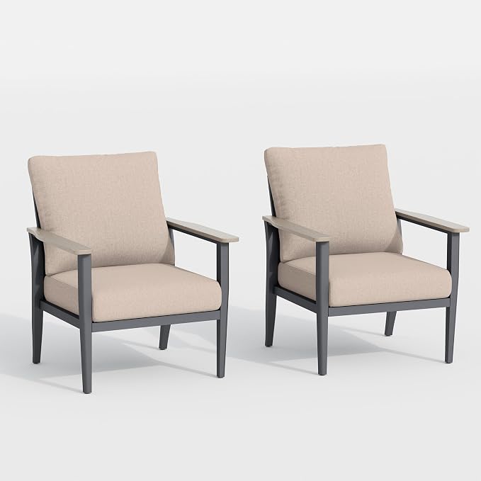 Aluminum Outdoor Patio Furniture Set 2-Piece, Patio Conversation Set Sectional Furniture Set with High Backrest & Thickened Cushions for Garden, Backyard, Poolside, Sand