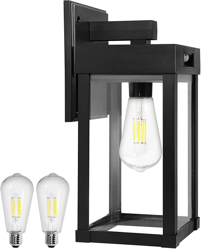 Solar Wall Lights Outdoor, Solar Sconce Lantern with 3 Lighting Modes | Motion Sensor, Porch Light Fixture Outside Waterproof with Clear Panel for Garage Yard Front Door Shed