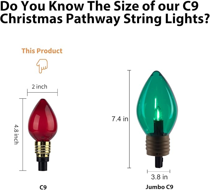 C9 Christmas Pathway Lights Outdoor, 17.4Ft 10 LED C9 Pathway Lights | Connectable C9 Walkway Lights, Waterproof Christmas Lights Outdoor for Walkway Yard Lawn Ground Sidewalk Driveway Decorations