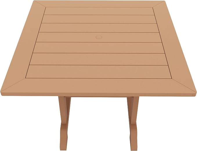 WestinTrends Malibu Outdoor Dining Table, All Weather Poly Lumber Adirondack 43" Trestle Square Patio Table with Umbrella Hole, Teak