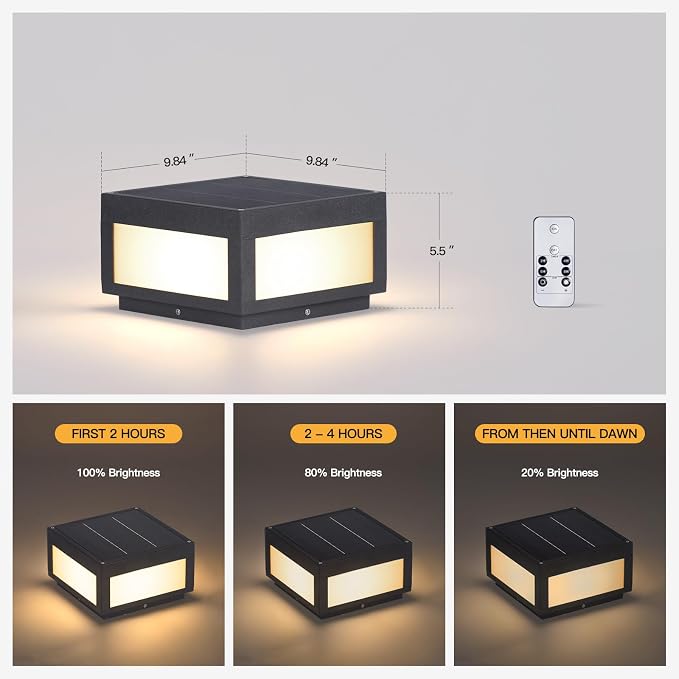 MVBT 10" Solar Post Lights, 3000K Pillar Light Outdoor, Square Column Light | 10×10 Modern Column Lamp Dusk to Dawn, Outdoor Post Light Waterproof, Fence Post Light Solar Powerd for Deck Patio Gate Posts