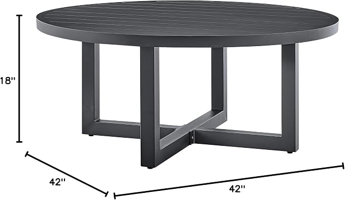 Armen Living Argiope Outdoor Patio Round Coffee Table in Grey Aluminum