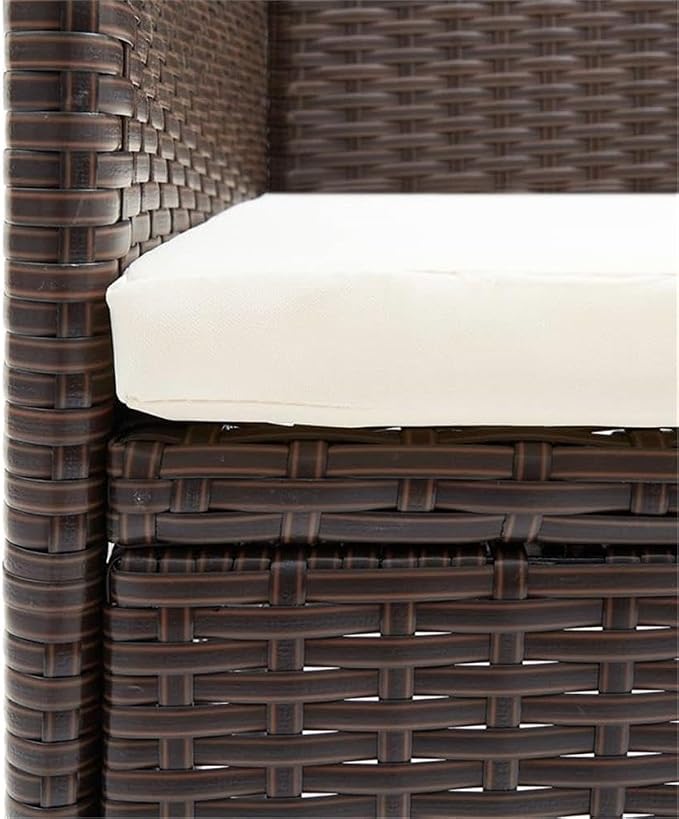 Afuera Living 3-Piece Poly Rattan Patio Dining Set, Brown/Cream White, Powder-Coated Metal, Weather-Resistant Design, Includes Table, 2 Chairs, Cushions, Contemporary Outdoor Furniture for Balcony or