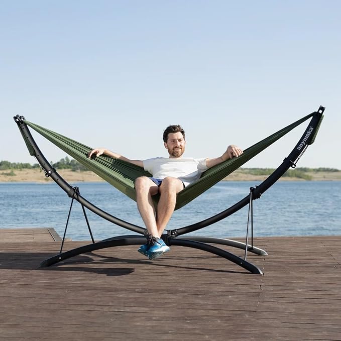 anymaka Set Up in 3 Seconds Adjustable Portable Aluminum Alloy Hammock Stand for Outside with Chair Mode & Lounge Mode up to 105'' (Full Pack Yellow-1)