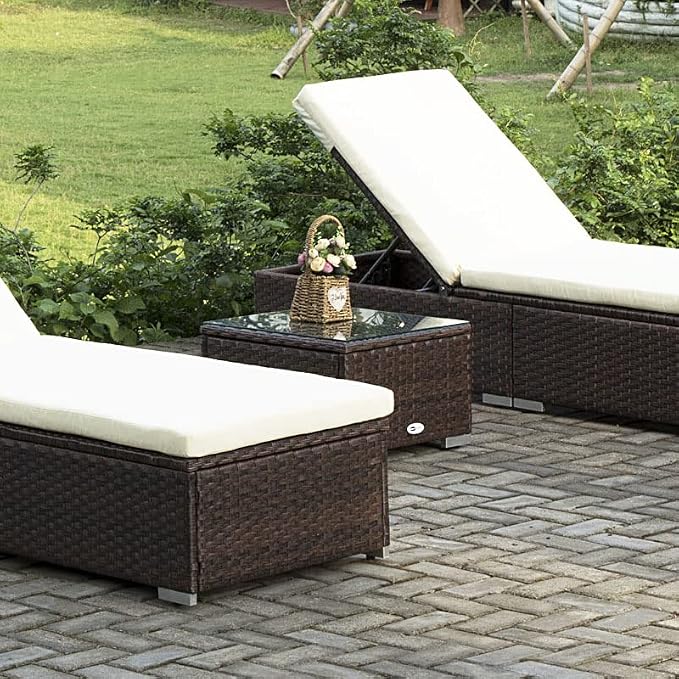 DIMAR GARDEN Outdoor Coffee Table Wicker Patio Side Table with Glass Top,19.7in Mixed Brown