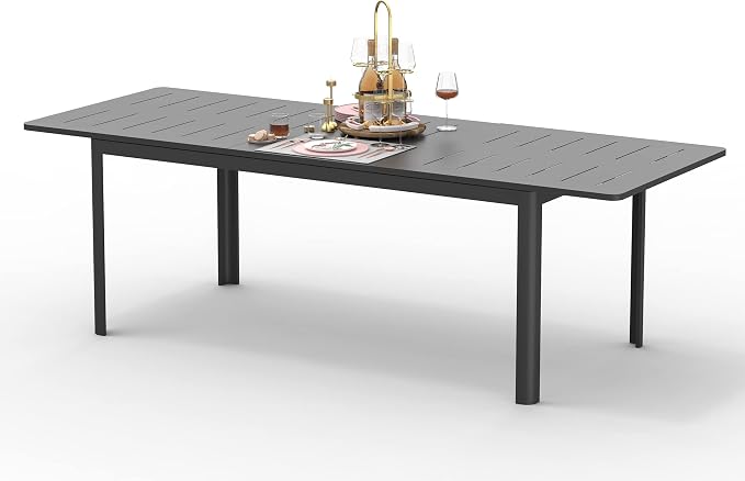 Domi Extendable Aluminum Outdoor Dining Table, 65" - 95" Metal Patio Dining Table for 6-8 Person Patio Garden Backyard Porch Lawn Bistro Furniture (Dark-Brown)