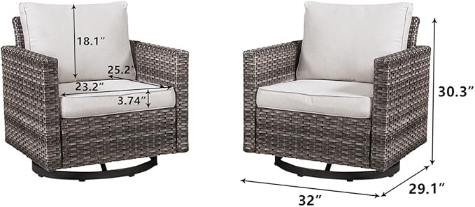 HUMMUH 5 Piece Patio Furniture Set,PE Wicker Patio Swivel Rocker Chairs Outdoor Chairs Set of 2 with Side Table for Porch,Garden,Backyard