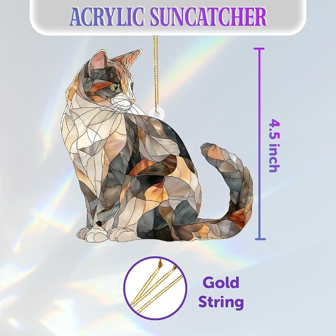 Stained Glass Cat Ornament – 2025 Christmas Tree Decoration, Handmade Animal Suncatcher for Window, for Cat Lovers & Unique Home Décor (Sun-05)