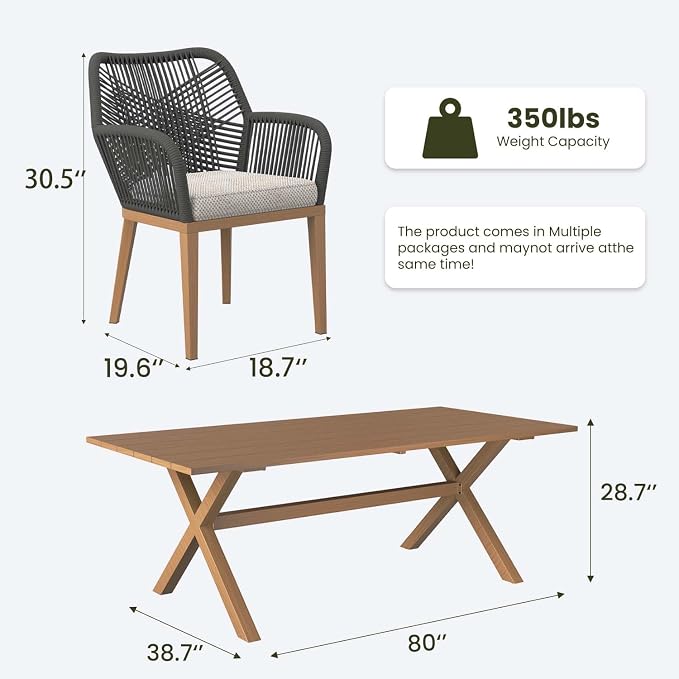 LayinSun Outdoor Dining Set for 8, 9 Pieces Patio Furniture Sets with Aluminum Dining Table and Rope Weave Chairs