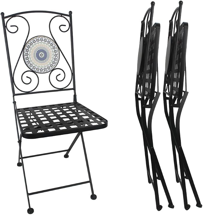 3 Piece Bistro Sets Mosaic Tile Round Table Folding Chairs Garden | Set of 3 Patio Furniture 23.6" Table and 2 Chairs Outdoor Bistro Chairs Artistic Table for Balcony Porch Apartment Backyard