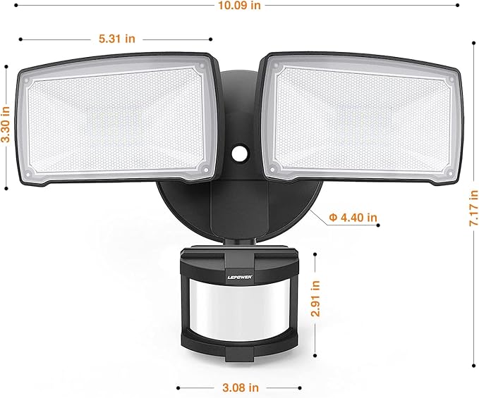 LEPOWER Hardwired LED Security Lights Motion Sensor Outdoor, 40W 4000LM | 5500K Daylight, 72 FT Range & 180° Detection, Easy to Install, IP65 Waterproof, 2 Head Flood Light for Garage, Yard, Porch