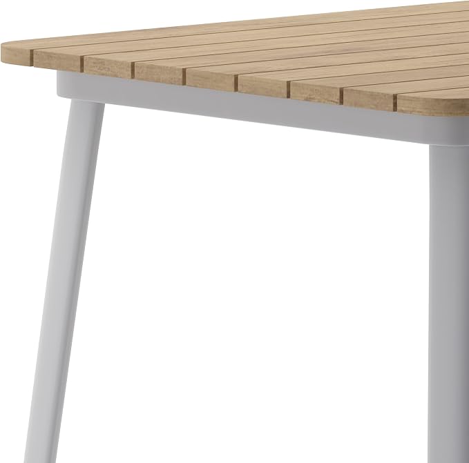 BizChair Commercial Outdoor Dining Table Bar Height, All Weather Poly Resin Top with Steel Base, 31.5" Square, Brown/Silver