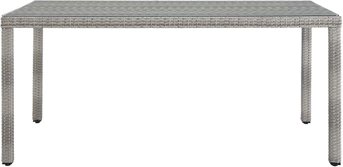 Modway Aura Wicker Rattan Glass Outdoor Patio 68" Rectangular Dining Table in Gray