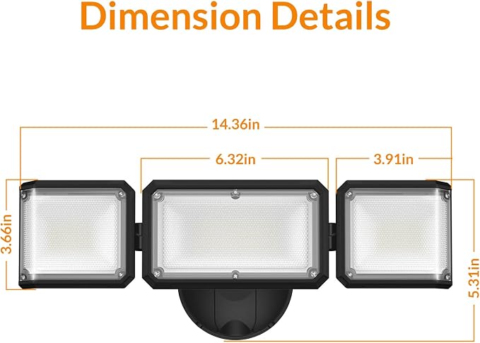 LEPOWER 42W Flood Lights Outdoor - 4200LM Bright LED Security Lights(Black) | Switch Controlled Exterior Flood Light with 3 Heads, 220° Wide Beam Angle, IP65 Waterproof for Garage, Yard, Porch, Driveways