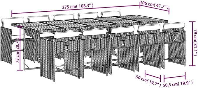11 Piece Outdoor Dining Set, Poly Rattan Patio Table and Chairs, Space-Saving Cube Furniture with Washable Cushions, Black