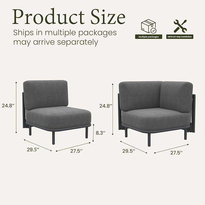 LayinSun 5 Pieces Patio Furniture Set, Modern Outdoor Modular Sectional Conversation Set L-Shaped Sofa with 7-inch Cushion for Garden Backyard Deck