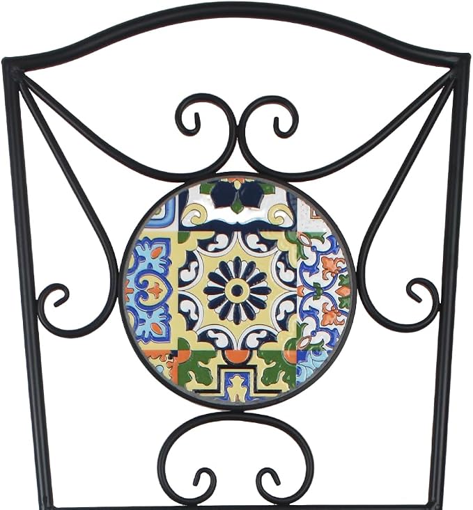 3 Piece Bistro Sets Mosaic Tile Round Table Folding Chairs Garden | Set of 3 Patio Furniture 23.6" Table and 2 Chairs Outdoor Bistro Chairs Artistic Table for Balcony Porch Apartment Backyard