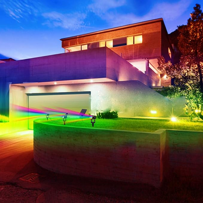 T-SUN Color Changing Solar Spotlights Outdoor, 4-in-1 Solar Landscape Spotlights, IP65 Waterproof RGB Spot Lights for Tree, Garden, Yard, Driveway, Pool Area(RGB)