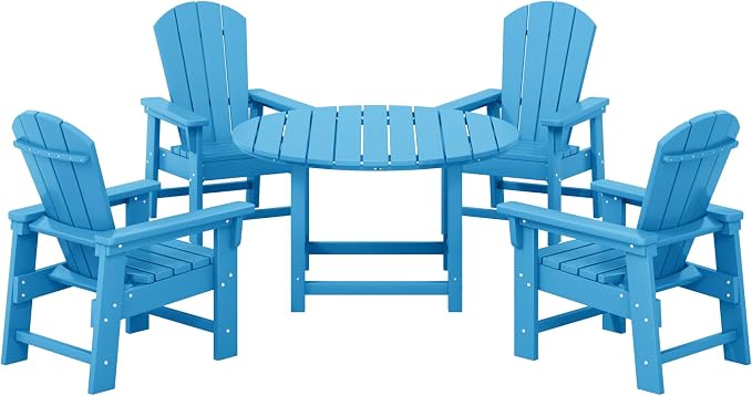 Costaelm Paradise Kids 5-Piece HDPE Outdoor Patio Round Dining Table and Chairs Set, Pacific Blue