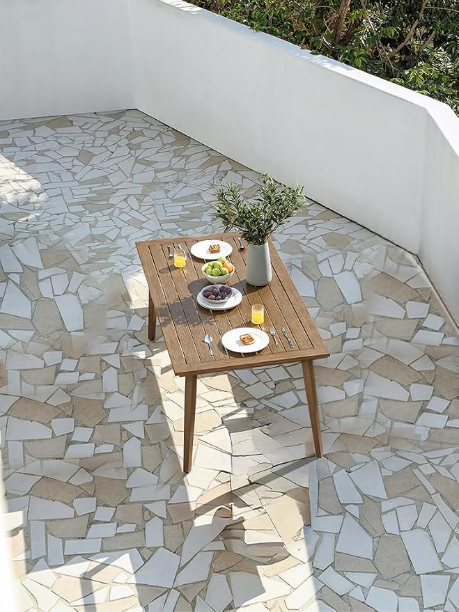 Never Rusts Outdoor Patio Dining Table for 6, 63.8"x34.8" Outdoor Aluminum Dining Table with Umbrella Hole, 6 Person Patio Furniture Dining Table for Garden, Backyard, Porch, Teak