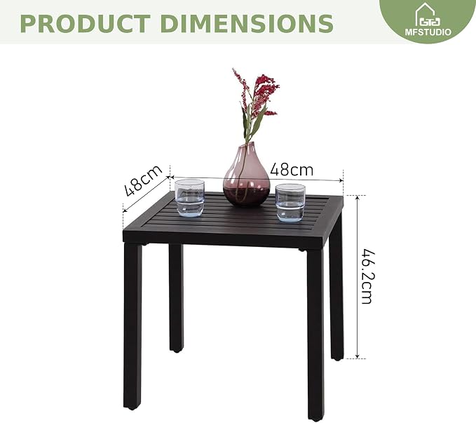MFSTUDIO Metal Patio Side Table, Small Outdoor Square Coffee Tea Bistro End Table, Black