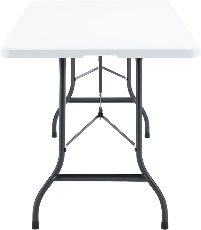 VECELO 6Ft Folding Table,Indoor Outdoor Portable Picnic Plastic Table with Mesh Trash Bag,Heavy Duty Foldable Camp Desk with Handle Legs for Dining Wedding&Party,Pearl White