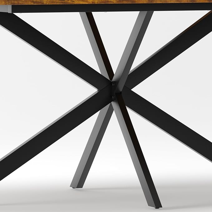 55.11" -70.86" Extendable Dining Room Table, Retro Folding Dining Tables for 4-6 People with Antique Wood Top/Black Fine Sand Cross Iron Foot Base/Storage Box, Brown