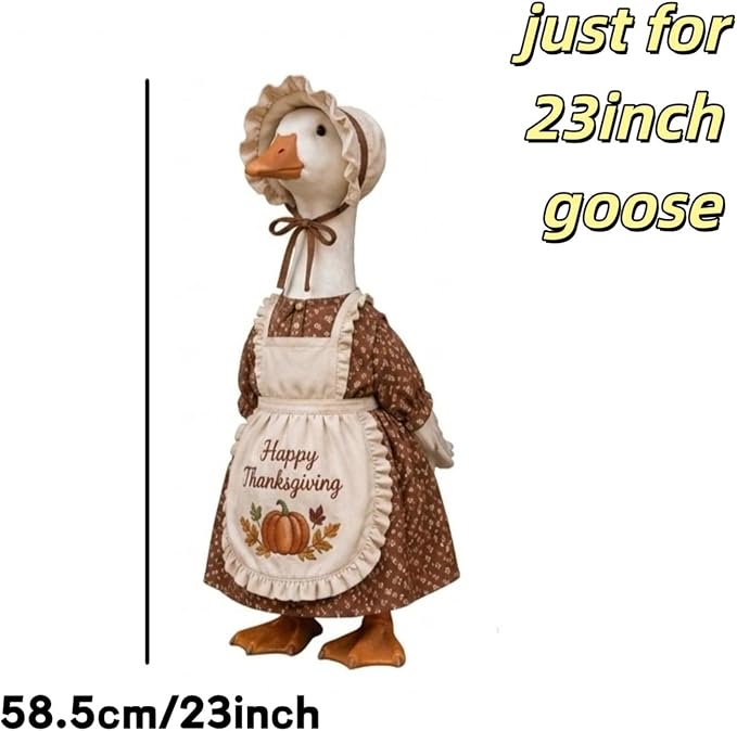 Thanksgiving Pilgrim Porch Goose Outfits for 23'' Goose Statue | Fall Pumpkin Dress Goose Clothes, Pilgrim Costume, ''Happy Thanksgiving'' Apron, Bonnet, Autumn Yard Patio Garden Decor