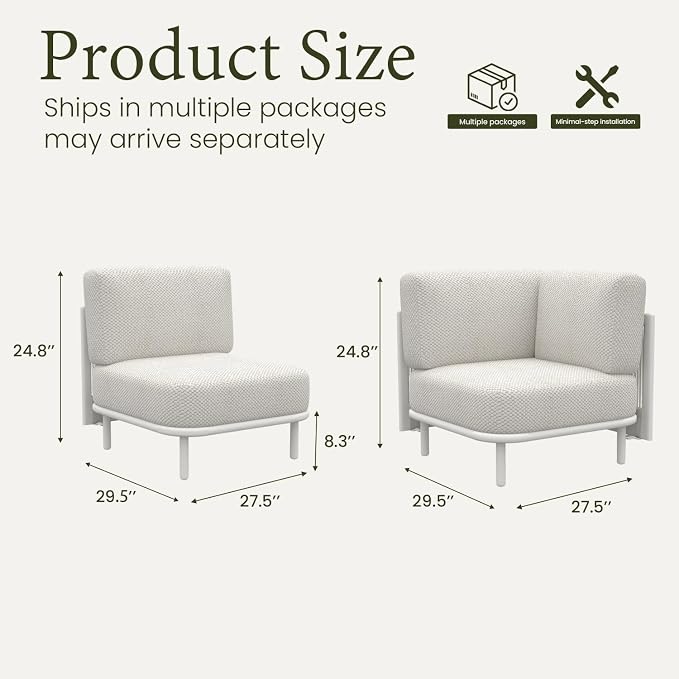 LayinSun 5 Pieces Patio Furniture Set, Modern Outdoor Modular Sectional Conversation Set L-Shaped Sofa with 7-inch Cushion for Garden Backyard Deck