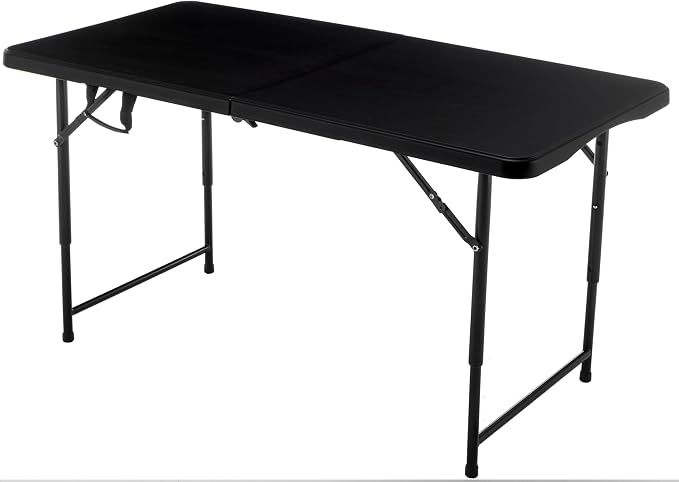 BTEXPERT Set of 10, Fold-in-Half Folding Utility Table 4Feet Lightweight Height Adjustable Portable Carrying Handle Indoor Outdoor Picnic Camping Office Home Party Easy to Clean Store Care Black