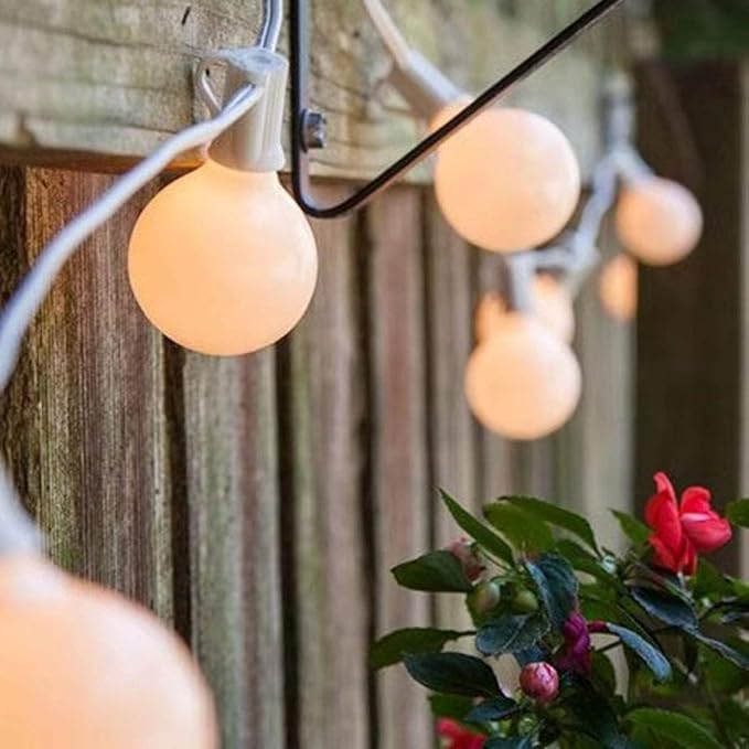 Abeja Outdoor Frosted String Lights G40-25Ft with 27 Clear Bulbs, UL Listed for Patio Garden Umbrella Bars Balcony Party Decor Indoor, E12 Base, 5W, White