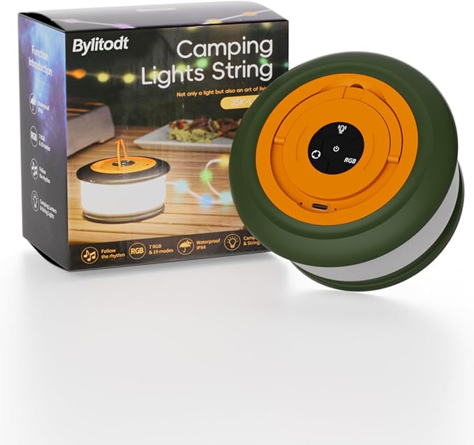 Camping String Lights, Retractable 32.8FT Rechargeable Fairy Light | Quick Storage RGB Flash Lamp Outdoor Waterproof, Portable Hanging Lantern for Outside Tent Patio Awning Garden RV Essentials