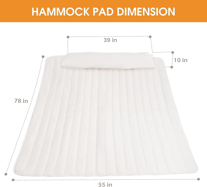 Lazy Daze Hammocks 2 Person Hammock Pad and Pillow Set, Double Polyester Quilted 78" x55" Replacement Pad for Rope Hammock, Cream