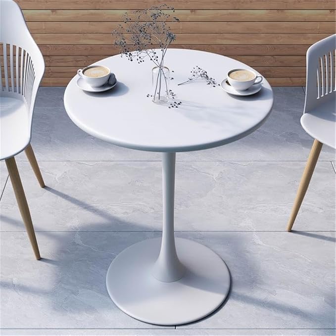 Afuera Living Mid-Century Steel 24" Outdoor Bistro Table, White Finish, Round Top Design, Weatherproof Metal Construction, Space-Saving Base, Minimalist Style for Patio, Balcony, or Indoor Use