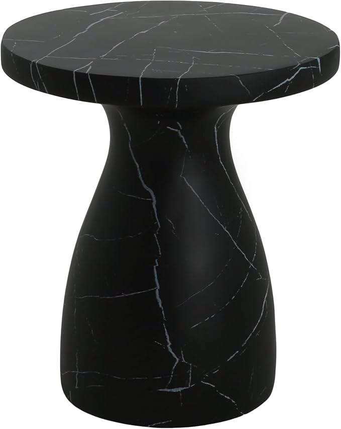 Outdoor Side Table Faux Marble End Table Faux Stone Side Tables Travertine Small Coffee Tables for Indoor Outdoor, Garden Stool Plant Stand for Porch, Backyard Patio, 20"*23"-Black