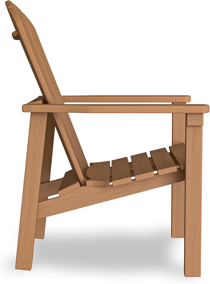 nevilywood Compact Stackable Adirondack Chairs,All Weather HDPE,380lb,Teak | 26.3" Wide HDPE.All-Weather Outdoor.Maintenance-Free.Stackable for Storage.25°Curved Straight Backrest.Quick Assembly
