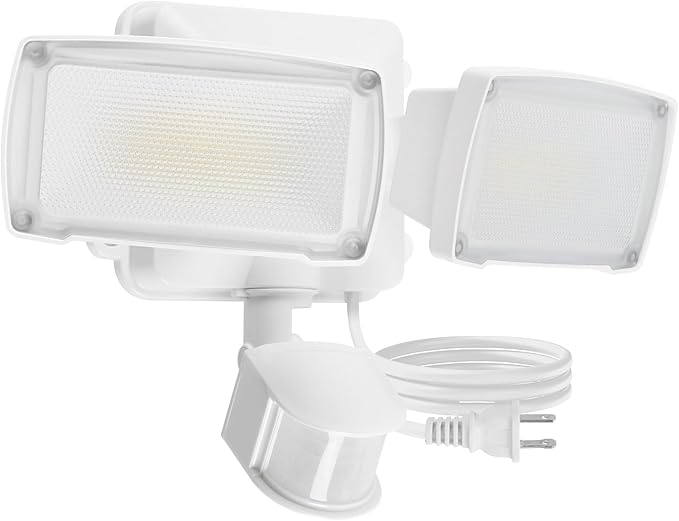 LUTEC 21W White Plug in Motion Sensor Light Outdoor, Flood Lights Outdoor Motion Sensor,2500LM, 5000K Daylight,IP65 Waterproof,Adjustable 2 Heads Wall Light for Garage, Porch, Yard