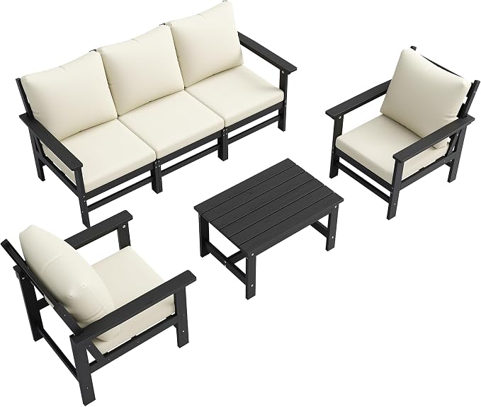 UDPATIO 6 Pieces Patio Furniture Sets HDPE Outdoor Furnitue Modular Sofa Set with Cushion All Weather Conversation Set for Deck Yard Garden Poolside