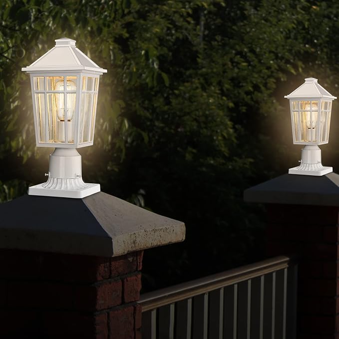 Darkaway Outdoor Post Lights Lamp Post Light Fixture, Waterproof Aluminum Housing with Glass, Fence Post Deck Lighting for Garden, Patio, Pathway (2 Pack, White)