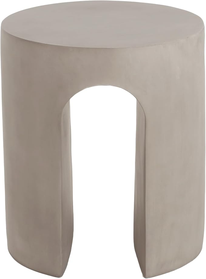 Outdoor Side Table 16" U-Shape Shape Concrete Side Table, Patio Tables for Outside Decorative Garden Stools, No Assembly Accent Table for Patio Porch Living Room, Grey
