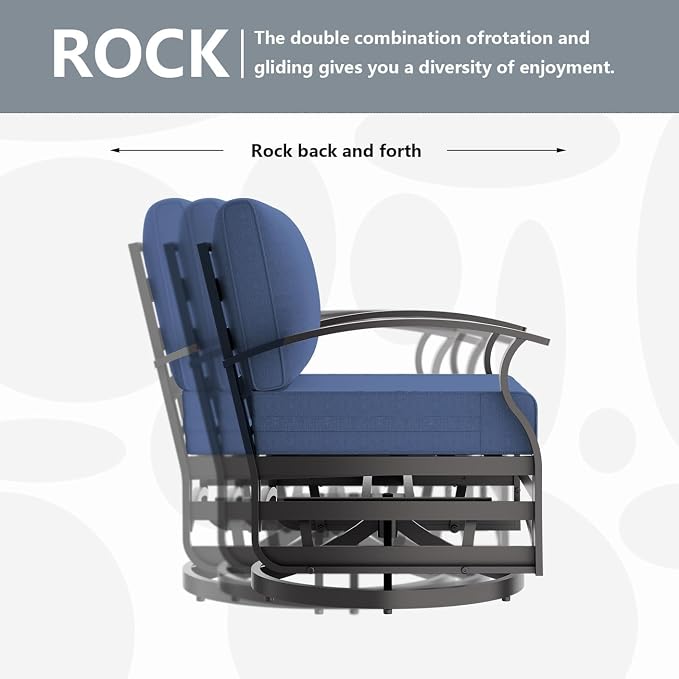 Aluminum Patio Furniture Set with Fire Pit Table, 8 Seats Outdoor Patio Conversation Sets with Swivel Chair Modern Metal Sectional Sofa with Upgrade Cushions for Patio, Backyard - Blue