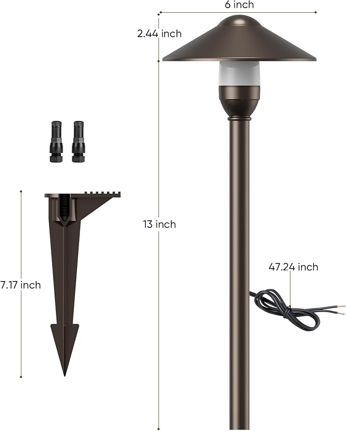 Low Voltage Landscape Lighting 6-Pack, Aluminum 12V Pathway Lights with G4 Bulbs, Waterproof Oil Rubbed Bronze Color Round Shade Path Lights with Connectors for Walkway Yard Garden