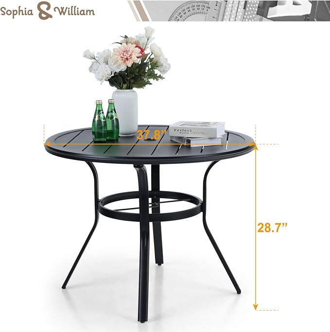 Sophia & William Outdoor Patio Dining Table Round 37.8”Dia x28.7”H, Modern Outdoor Metal Furniture with 1.97” Umbrella Hole for Poolside Porch Patio Garden Lawn Balcony Backyard and Indoor