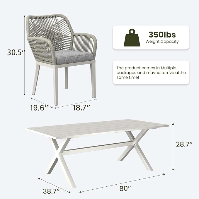 LayinSun Outdoor Dining Set for 10, 11 Pieces Patio Furniture Sets with Aluminum Dining Table and Rope Weave Chairs