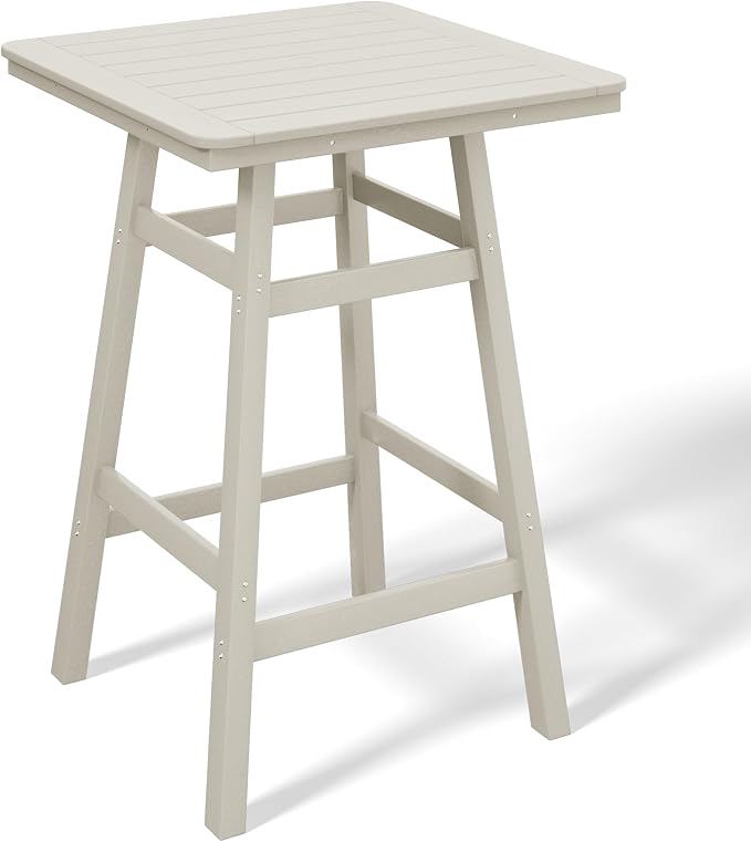 Costaelm Outdoor Bar Table, 42" Counter Height Square Patio Cocktail Bar Table with Umbrella Hole, Patio Bistro Dining Pub Table for Front Porch Deck Backyard Garden, Sand