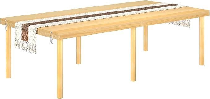 MELLCOM 60" x 30" Folding Picnic Table, Portable Wooden Low Table with Handle, 2 Heights Options (12.8"/16.9") & Long Table Runner, Boho Picnic Table for Beach, Camping & Indoor Study