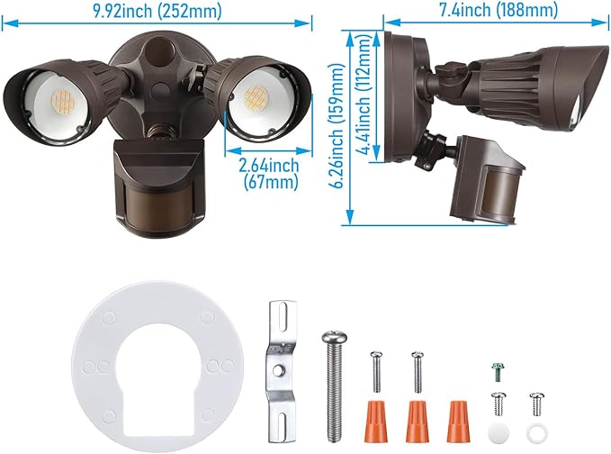 LEONLITE 3CCT Motion Sensor Security Lights Dusk to Dawn IP65 Bronze | LED Motion Detector Flood Light Outdoor, 3000K4000K5000K Selectable, ETL Listed, Adjustable Heads, Aluminum, Waterproof
