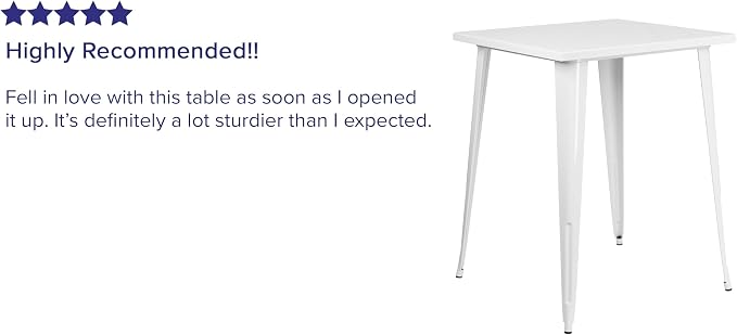 Flash Furniture Nolan Commercial Grade 31.5" Square White Metal Indoor-Outdoor Bar Height Table