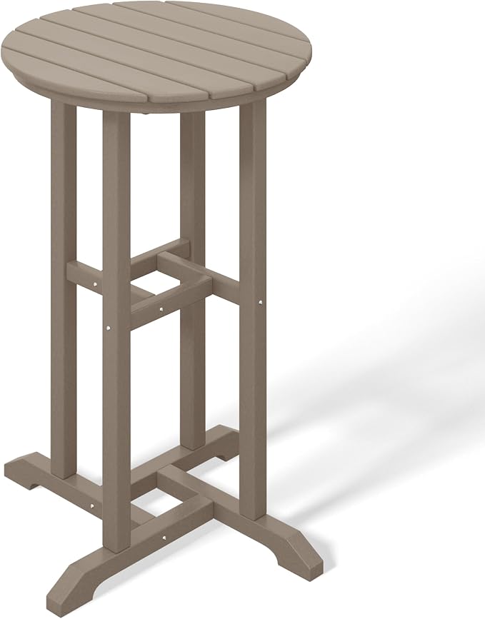 Costaelm Outdoor Bar Table, 37" Counter Height Round Patio Cocktail Bar Table, Patio Bar Table Bistro Dining Table Pub Table for Front Porch Deck, Backyard, Garden, Weathered Wood
