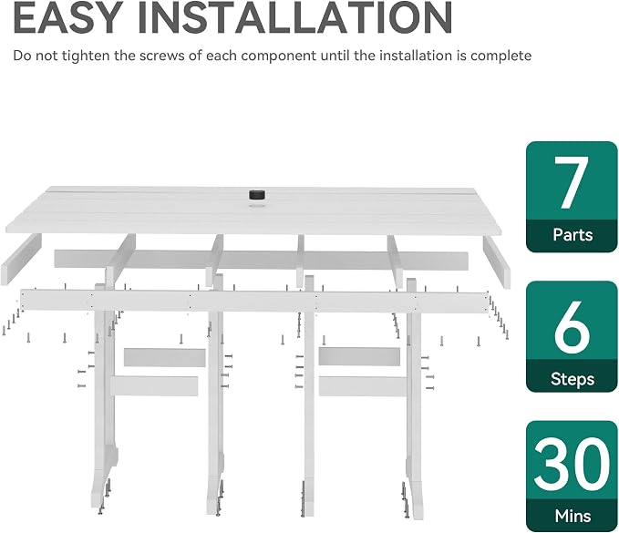 YITAHOME 8-Piece Patio Dining Set with 13ft Double-Sided Umbrella, Outdoor Rectangular Table and 6 Chairs, 71"x38" All-Weather HIPS Furniture Set for Garden, Deck, Lawn - White